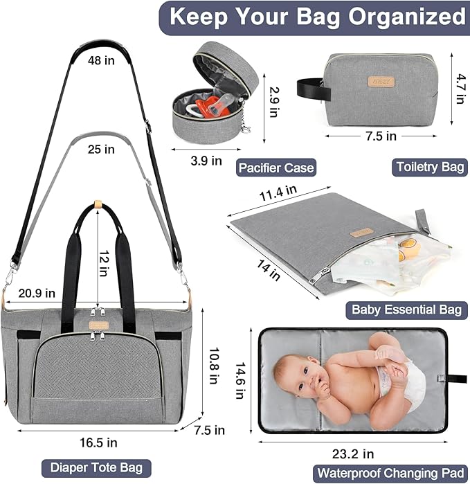 ITIEZY Diaper Bag Tote for Baby - Large Mommy Bag with Portable Changing Pad Pacifier Case, Hospital Bags Travel Baby Bag