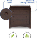 Delta Children Perry 3 Drawer Dresser with Changing Top and Interlocking Drawers, Walnut Espresso