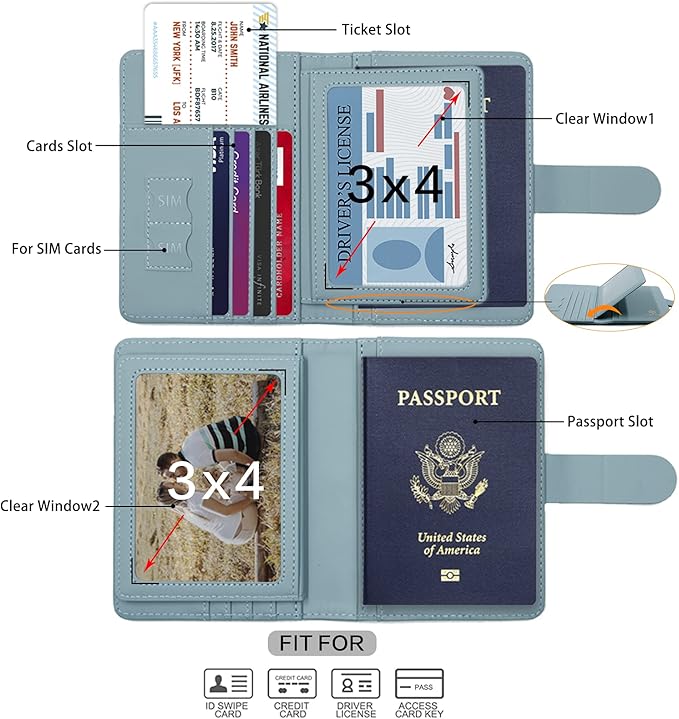 Melsbrinna Rfid Passport Holder for Travel women/Men, Cute Passport Wallet Rfid Blocking Card Slots, Rfid Passport Cover/CaseTravel Wallet, Passport Book Holder (2, Blue1Blue2)
