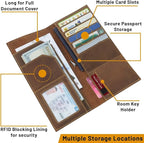 WANDERINGS Genuine Leather Passport Wallet - 4.25 x 9 - Large Leather Passport Holder for Travel - Folding Leather Travel Wallet Case with RFID Blocking, Travel Organizer for Men and Women