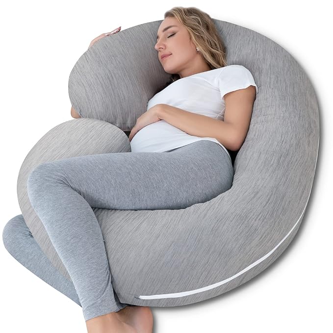 INSEN Cooling Pregnancy Pillow, Maternity Pillow for Pregnant Women, C Shaped for Side Sleeping(Cooling Silky Grey)