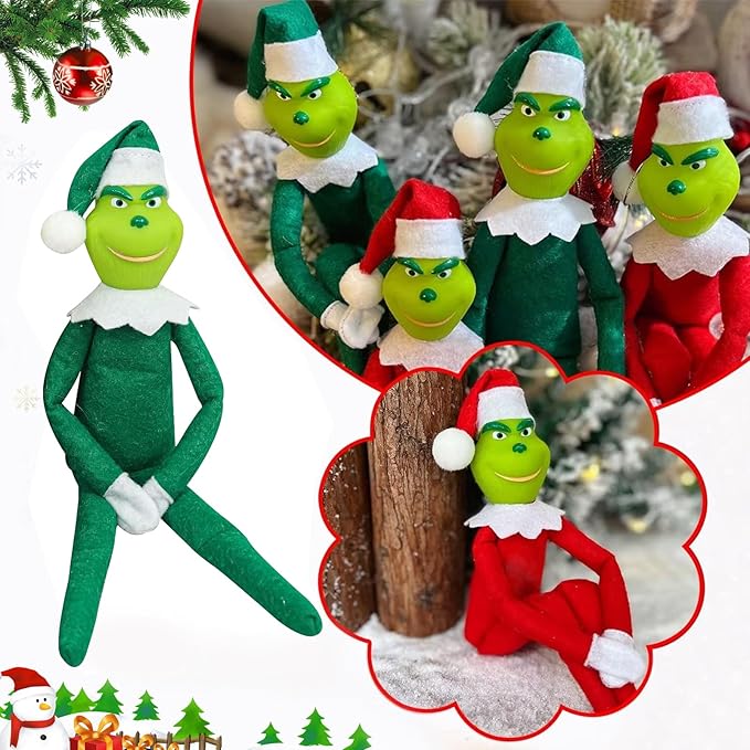 12.6'' Red Christmas Monster Plush Toy, Christmas Stuffed Figures Doll for Kids and Christmas Tree Home Decorations(Green)