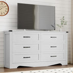 6-Drawer Dresser for Bedroom, Modern Wooden Chest of Drawers with Metal Handles, Anti-Tipping Design, Sturdy and Stable Storage Organizer for Living Room, Entryway, Home Office