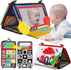 Tummy Time Baby Mirror Infant Toys Newborn 0 3 Months Brain Development with Crinkle Cloth Book Teether Black and White High Contrast Baby Toys 2 4 5 0-6 Month Boys Girls Sensory Activity Shower Gifts