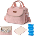 Breastmilk Cooler Bag with Ice Pack Fits 6 Baby Bottles up to 9 Ounce, Wearable Breast Pumps Cooler Bag for Nursing Mom Daycare, Work, Travel- Pink