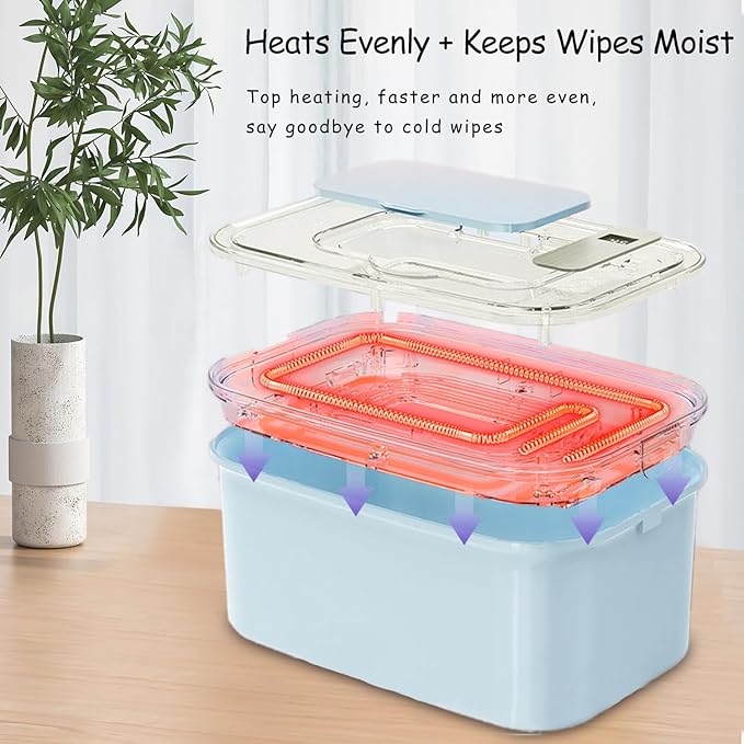 Elyina Baby Wipe Warmer with Soothing Music & White Noise, Innovative Spring Design, No-Dry Moisture Lock, Fast and Even Heating, 4 Temp Modes – Diaper Change Essential