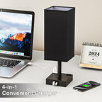 Touch Bedside Table Lamp for Nightstand - 3-Way Dimmable Night Lamp with USB A + Type C Charging Ports and Two AC Outlets, Small Desk Light with E26 LED Bulb for Bedroom Living Room Dorm Office,Black