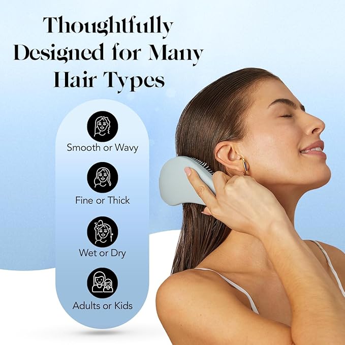 Kitsch Detangler Brush – Gentle Curly Hair Brush with Flexible Bristles for All Hair Types - Wet or Dry | Detangling Hair Brushes for Women & Men, Adults & Kids - Haze Blue