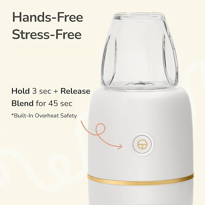 Bubble Blender, Baby Food Maker & Puree Blender with 2 Borosilicate Glass Cups, Compact Baby Bullet for Smoothies, Hands-Free One-Touch, 200W Motor, Cream