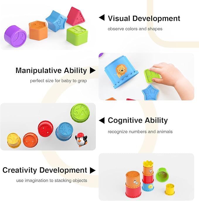 MOONTOY Stacking Cups Baby Toy Set, 19pcs Baby Stacking Toys for Toddlers 1-3, Shape Sorter Stackable Blocks Games Nesting Sorting Toys 6-12 Months 1 Year Old Easter Basket Stuffers Birthday Gift