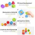 MOONTOY Stacking Cups Baby Toy Set, 19pcs Baby Stacking Toys for Toddlers 1-3, Shape Sorter Stackable Blocks Games Nesting Sorting Toys 6-12 Months 1 Year Old Easter Basket Stuffers Birthday Gift