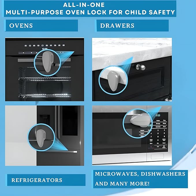 Oven Lock Child Safety, 1 Pack, Oven Door Lock Child Safety, Oven Baby Proofing, Heat-Resistant, Durable & Easy to Install Oven Safety Locks for Toddlers, Baby Proof Oven (Grey)