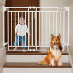 Grownsy Baby Gate for Stairs- No Bottom Bar, Adjustable Width 29.8” to 43.5” for Child and Pet, Dog Gate with Auto-Close & One-Hand Operation, Hardware-mounted Installation for Doorways and Indoor Use
