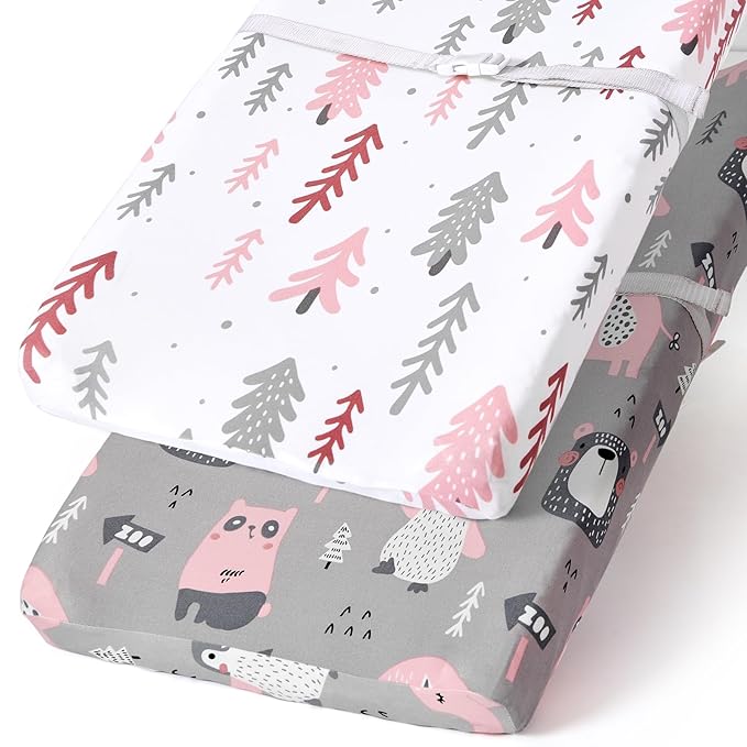 Stretchy Changing Pad Covers BROLEX 2 Pack Jersey Knit Changing Table Covers for Girls Boys,Jungle Animals