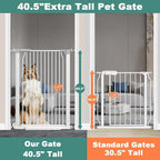 40.5" Extra Tall Baby Gate for Stairs, 40.6"-49.1" Extra Wide Dog Pet Gate Indoor, Pressure Mounted Safety First Baby Gate, No Drill Puppy Tall Gate for Doorways Walk Through House, White