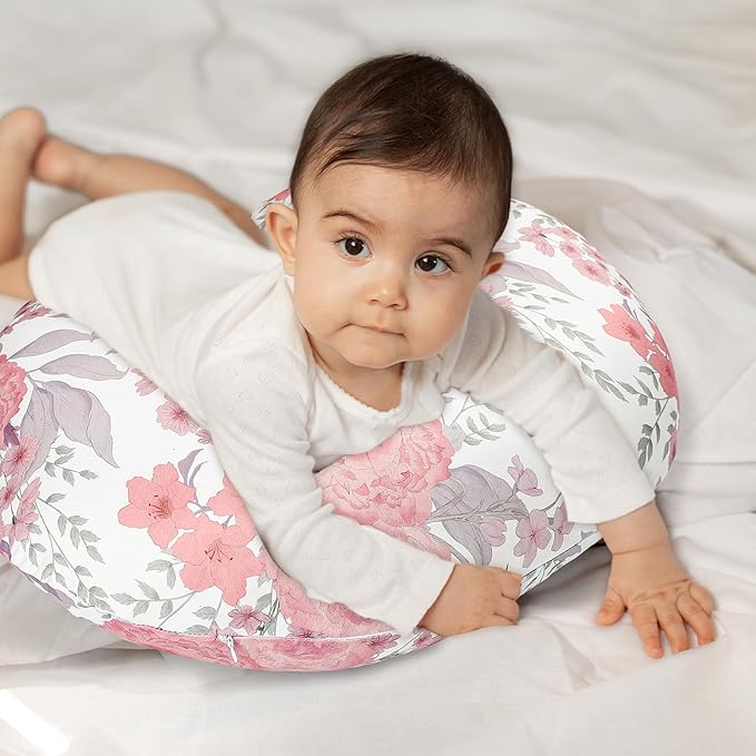 Nursing Pillow Cover, Breastfeeding Pillow Cover Stretchy Removable Feeding Pillowcase for Newborn, Ultra Soft and Comfortable Nursing Pillow Slipcover for Baby Girls Boys, Pink Floral