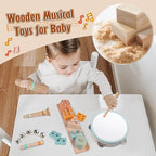 Musical Instruments Wooden for Kids 1-5 Year, Percussion Instruments Music Toy Set with Tambourine, Handbells, Clarinet, Sounder for Toddlers, Montessori Educational Toys for Baby (Natural Color)