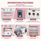 Kids Kitchen playset, Wooden Play Kitchen, Height Adjustable, Comes with Various Kitchen Accessories, Ideal Role Play Toy Gift for Toddlers and Kids Ages 3-8 (Pink)