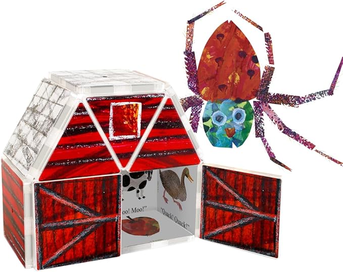 CreateOn Eric Carle The Very Hungry Caterpillar & Bonus Very Busy Spider Playset, Magnetic Building Toys, Educational, STEM and Montessori Tools, Magnetic Tiles for Kids Ages 3+, 24 Pieces