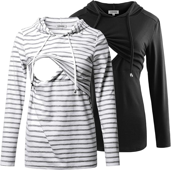 GINKANA Women's Nursing Hoodie Sweatshirt Long Sleeves Breastfeeding Maternity Tops Casual Clothes