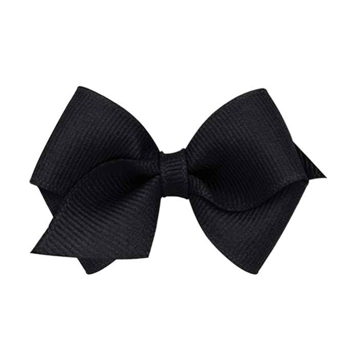 Wee Ones Girls' Plain Wrap Classic Grosgrain Hair Bows on a WeeStay No-Slip Hair Clip, Handmade, Wee, Black