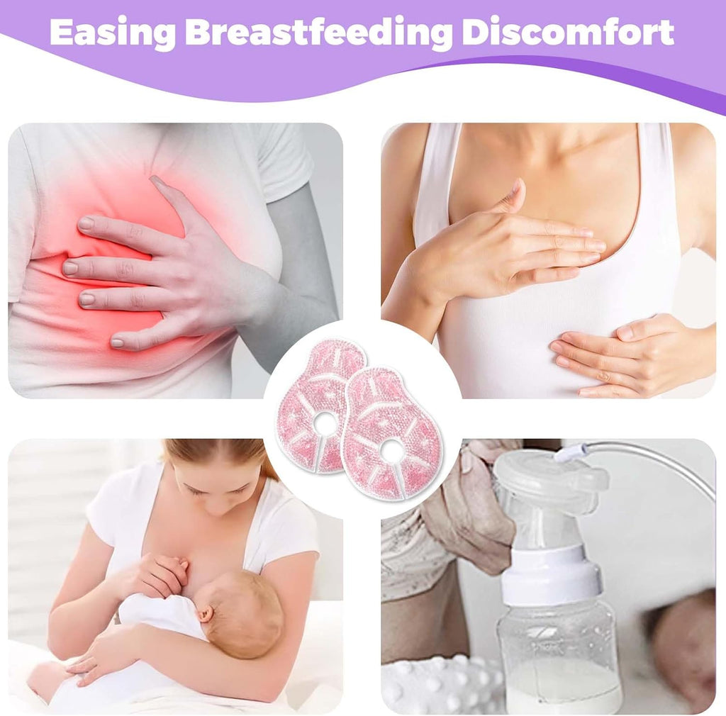 Breast Therapy Ice Packs, Hot and Cold Breast Pads, Breastfeeding Essentials Large Gel Bead Packs for Moms, 2 Pack (Pink, L)