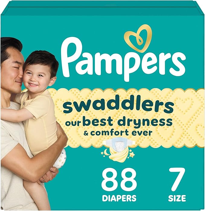 Pampers Swaddlers Diapers, Size 7 (26-50 lbs), 88 Count, Absorbent, Keeps Baby Dry and Comfortable, Skin Safe Disposable Baby Diaper (Packaging May Vary)
