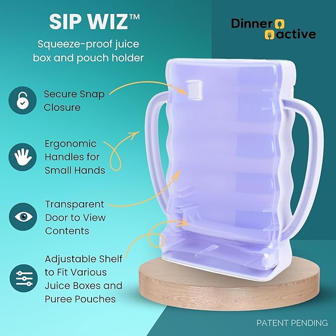 Dinneractive Sip Wiz - Baby Pouch Holder No Squeeze Pouch Food Pouches & Juice Box Holder - Anti-Squeeze Yogurt Pouch Reusable Toddler Essentials 2 Pack