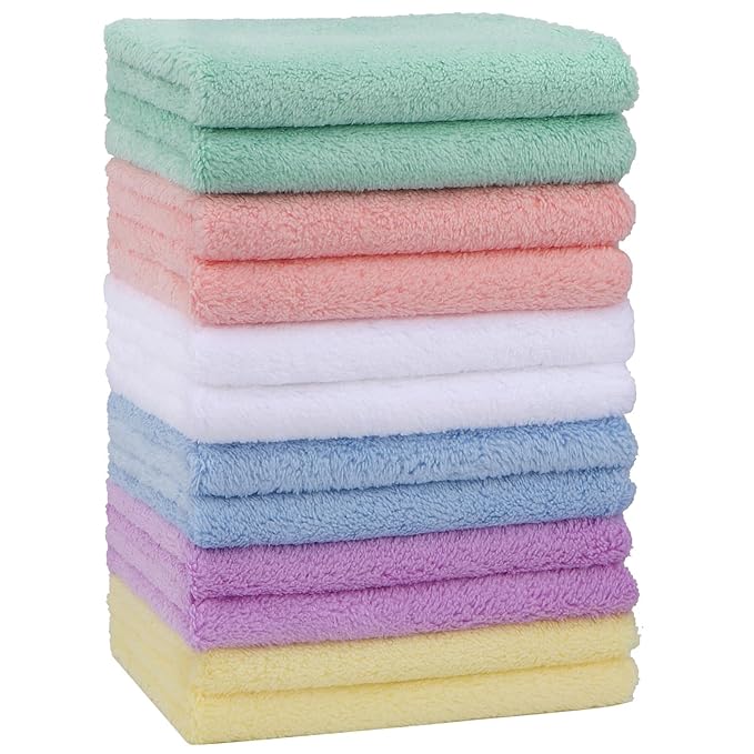 HOMEXCEL Baby Washcloths 12 Pack-Microfiber Coral Fleece Baby Bath Face Towel 7 x 9 Inch Extra Absorbent and Soft Burp Cloth and Wash Cloths for Newborn-Infants and Toddlers-Gentle On Sensitive Skin