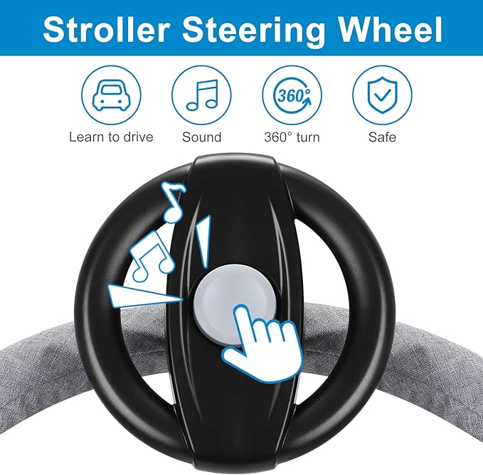 Accmor Stroller Steering Wheel Toy, Pretend Driving Simulated Steering Wheel for Baby Stroller Shopping Carts, Universal Detachable Funny Stroller Shopping Carts Toy Attachment Accessories