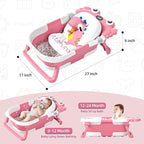 Collapsible Baby Bathtub for Newborns to Toddler with Real-time Temp Monitor & Floating Cushion,Portable Travel Tub for 0-36 Month, Foldable Baby Bath Tub for Infants Girl (Pink)