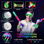 150 PCS Glow in the Dark Party Supplies, 16 Foam Sticks, 16 LED Glasses, 100 Glow Sticks and 18 Finger Lights for Neon Party, Wedding, Birthday, Concert, New Year, Carnivals, Raves