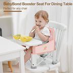 Baby Travel Booster Seat with Double Tray, BabyBond Upgraded Toddler Portable Baby Chair, Booster Seat for Dining Table, Stable and Foldable Booster Baby Chair for Indoor/Outdoor (Pink Dinosaur)