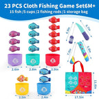 Montessori Cloth Fishing Game Toy for Kids, 23PCS Stacking Cups with Numbers Counting, Color Sorting & Shape Learning, Toddler Educational Toys for Babies, Birthday Easter Gift for Boys Girls