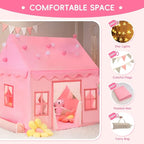 Large Kids Tent Playhouse Basic Mat with Star Lights, Flags and Tote Bags, Play Tent Indoor & Outdoor, Washable Teepee Tent for Boys & Girls, Kids Play House for Toddler（Pink）
