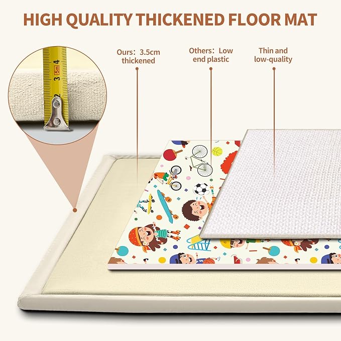 SUNYRISY Baby Play Mat for Floor 70 x 80in, 1.4in Thick Memory Foam Padded Play Mats Baby Rug, Soft Velvet Infants Toddler Kids Crawling Mat for Nursery, Non-Slip Bottom, Beige