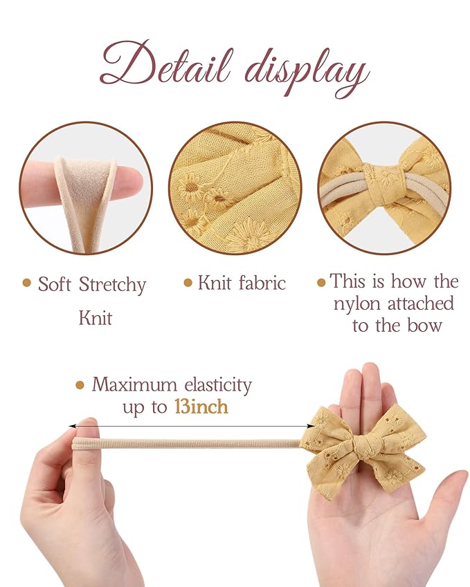 doboi 10PCS Baby Girls Headbands Hair Bows Nylon Cotton Linen Hairbands Handmade Hair Accessories for Newborn Infant Toddlers Little Girl and Kids 3.5Inches