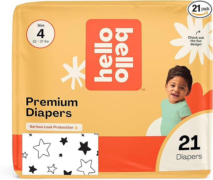 Hello Bello Diapers, Size 4 (22-37 lbs) Superstars, 21 Count of Premium Disposable Baby Diapers, Hypoallergenic with Soft, Cloth-Like Feel