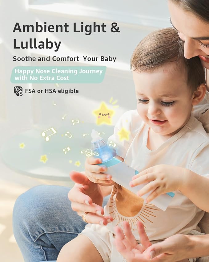 GROWNSY Nasal Aspirator for Baby with Protection Mode, Comes with 2 Larger Suction Chambers and 6 Food-Grade Soft Silicone Tips, Light Blue