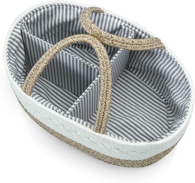 PandaEar Baby Diaper Caddy Organizer, Portable Nursery Storage Basket Cotton Rope Diaper Caddy for Baby Shower Gifts Newborn Infants -Brown