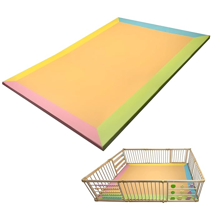 Zety Compatible Baby Play Mat - PU Leather Baby Playpen Mat - Waterproof Baby Play Mats for Floor - 1.5" Thick High Density Foam Play Mat (Colored, 8-Panel) (Colored, 10-Panel)