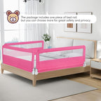 BABY JOY Bed Rails for Toddlers, 59'' Extra Long, Swing Down Bed Guard w/Safety Straps, Folding Baby Bedrail for Kids Twin, Double, Full Size Queen & King Mattress (Pink, 59-Inch)