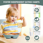 Stainless Steel Toddler Plates with Suction | Non-Slip Divided Baby Plates BPA Free & Non Toxic | Detachable Silicone Base| Dishwasher Safe | Unbreakable Kids Dinnerware 3-Pack