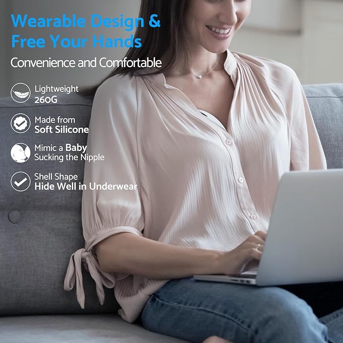 LAMSUET Electric Hands-Free Breast Pump, Strong Suction Wearable Breast Pump with 4 Modes & 12 Levels (White, 2 Pack)