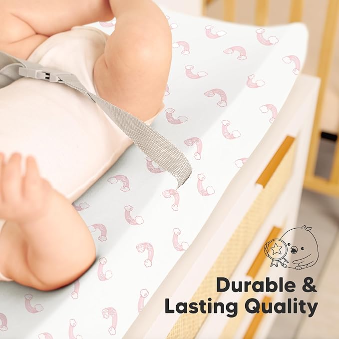 2-Pack Organic Changing Pad Covers for Girl, Boy, Neutral - 100% Cotton Changing Table Pad Cover, Soft Baby Nursery Diaper Changing Pad Sheets,Contour Changing Pads Liners,Change Pad Cover (Dreamland)