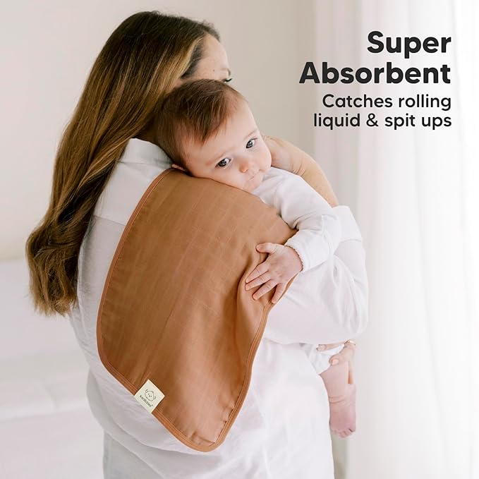 5-Pack Cotton Muslin Burp Cloths Baby Girls, Boys - Soft & Absorbent Spit Up Burp Rags, Large Muslin Towel, Cotton Wash Cloths for Babies, Newborn, Infant, No Shrink, Durable, Neutral (Spice)