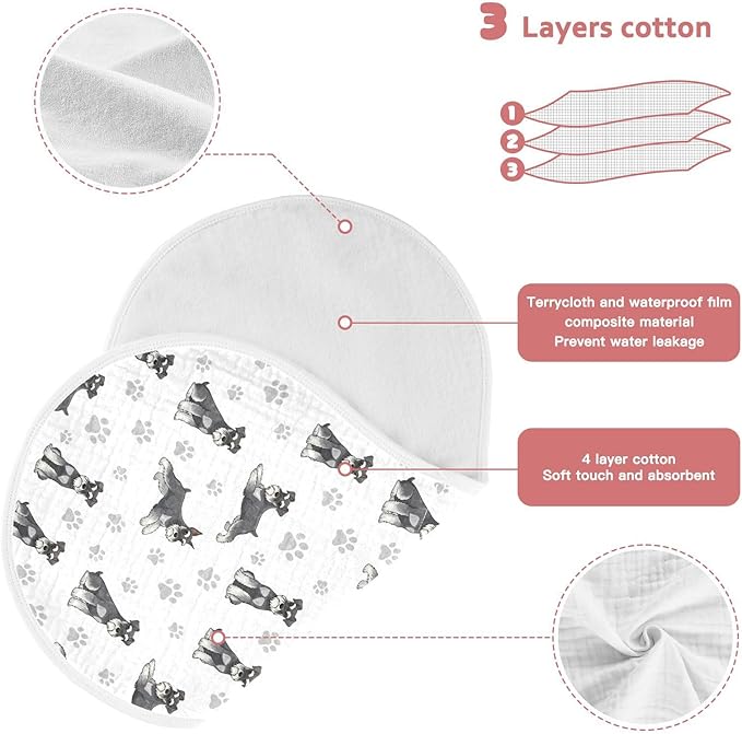 1 Pack Muslin Burp Cloths Miniature Dogs White Cotton Baby Burp Cloths Ultra Absorbent Soft Thick Burping Cloth for Newborn Must Haves 22x11 Inch