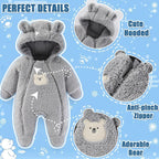 Fairy Baby Newborn Baby Winter Snowsuit Bear Thick Romper Footie Double Zip Hooded Jumpsuit Fleece Coat Infant Boy Girl 0-12M
