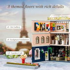 PANTASY Blossom Café Modular Building Set, 3-Story European Glasshouse Landmark with Café, Art Gallery & Floral Atrium, Collectible Architecture Model Kit for Adults, Creative Display Blocks