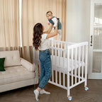 Baby Bassinets Bedside Sleeper - Portable Pine Wood Bedside Bassinet,6 Heights Small Mini Crib with Mattress,Space-Saving Design Baby Crib for Newborns,White